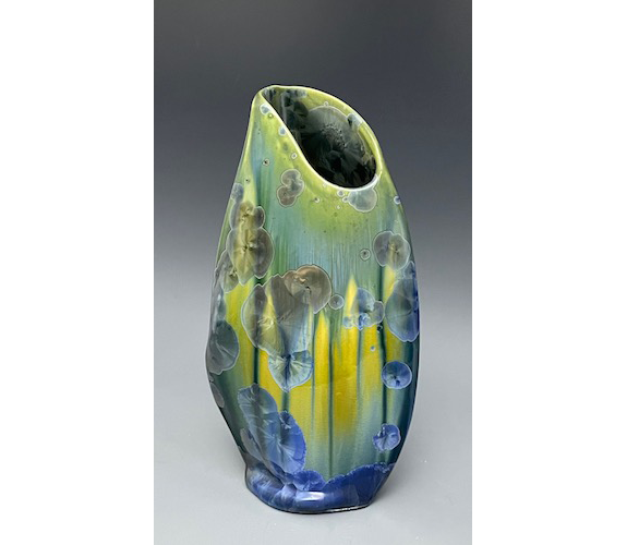 Blue Green & Butterscotch Evelope Vase - Ginny Conrow